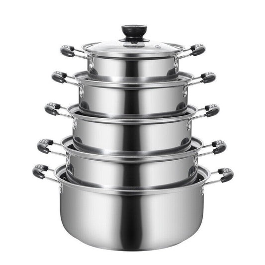 5PCS Stainless Steel Saucepan Induction Cooking Pot Cooker Cookware Kitchen